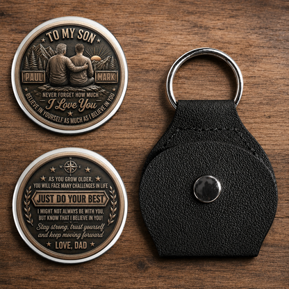 Personalized To My Son Pocket Hug Coin – Just Do Your Best Dad & Son Mountain Scene Custom Names Gift For Son