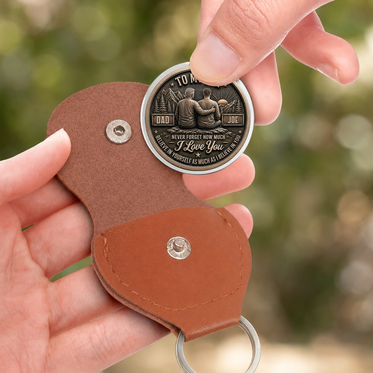 Personalized To My Son Pocket Hug Coin – Just Do Your Best Dad & Son Mountain Scene Custom Names Gift For Son
