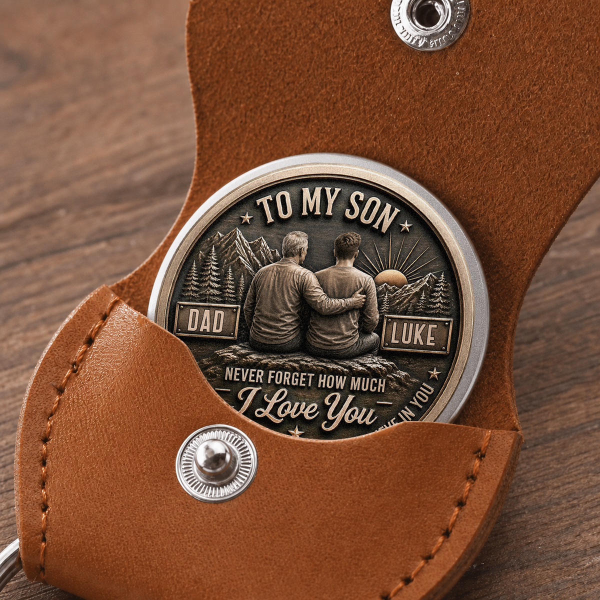 Personalized To My Son Pocket Hug Coin – Just Do Your Best Dad & Son Mountain Scene Custom Names Gift For Son