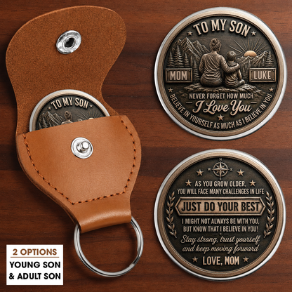 Personalized To My Son Pocket Hug Coin – Just Do Your Best Mom & Son Mountain Scene Custom Names Gift For Son
