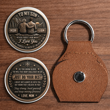 Personalized To My Son Pocket Hug Coin – Just Do Your Best Mom & Son Mountain Scene Custom Names Gift For Son