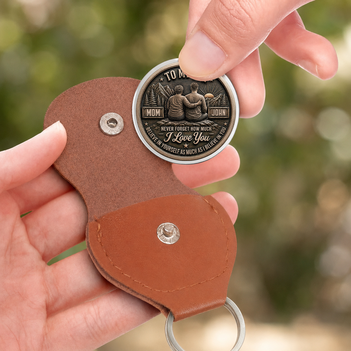 Personalized To My Son Pocket Hug Coin – Just Do Your Best Mom & Son Mountain Scene Custom Names Gift For Son