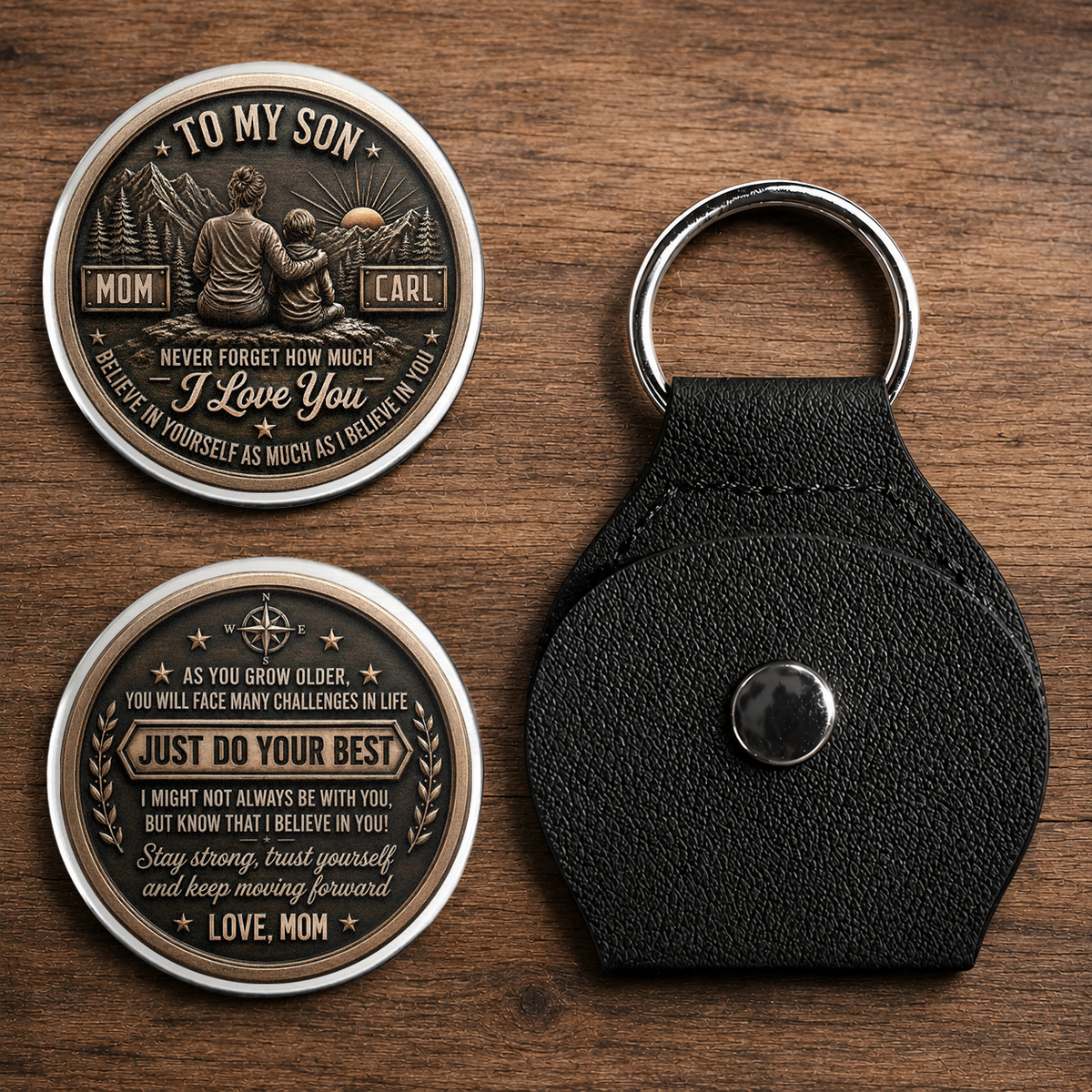 Personalized To My Son Pocket Hug Coin – Just Do Your Best Mom & Son Mountain Scene Custom Names Gift For Son
