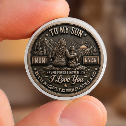 Personalized To My Son Pocket Hug Coin – Just Do Your Best Mom & Son Mountain Scene Custom Names Gift For Son