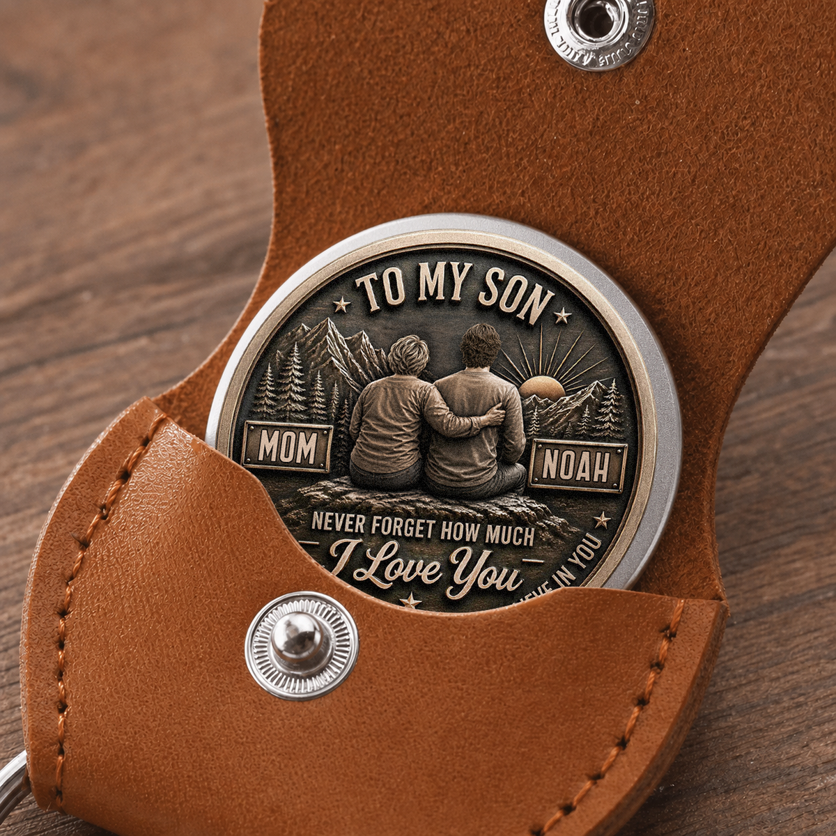 Personalized To My Son Pocket Hug Coin – Just Do Your Best Mom & Son Mountain Scene Custom Names Gift For Son