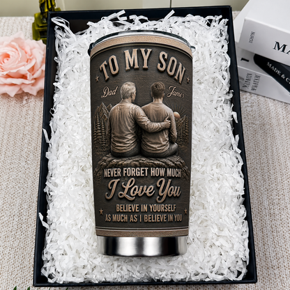 Personalized To My Son Tumbler – Just Do Your Best Dad & Son Mountain Scene Custom Name & Hairstyle Gift For Son