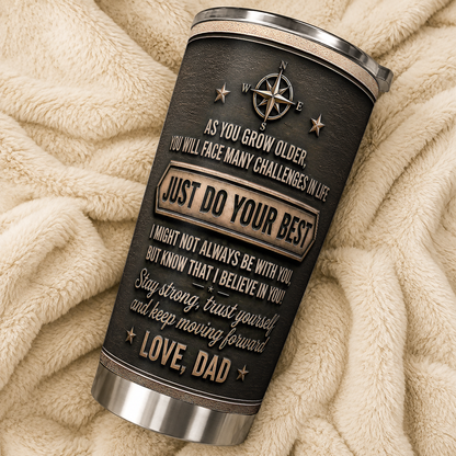 Personalized To My Son Tumbler – Just Do Your Best Dad & Son Mountain Scene Custom Name & Hairstyle Gift For Son