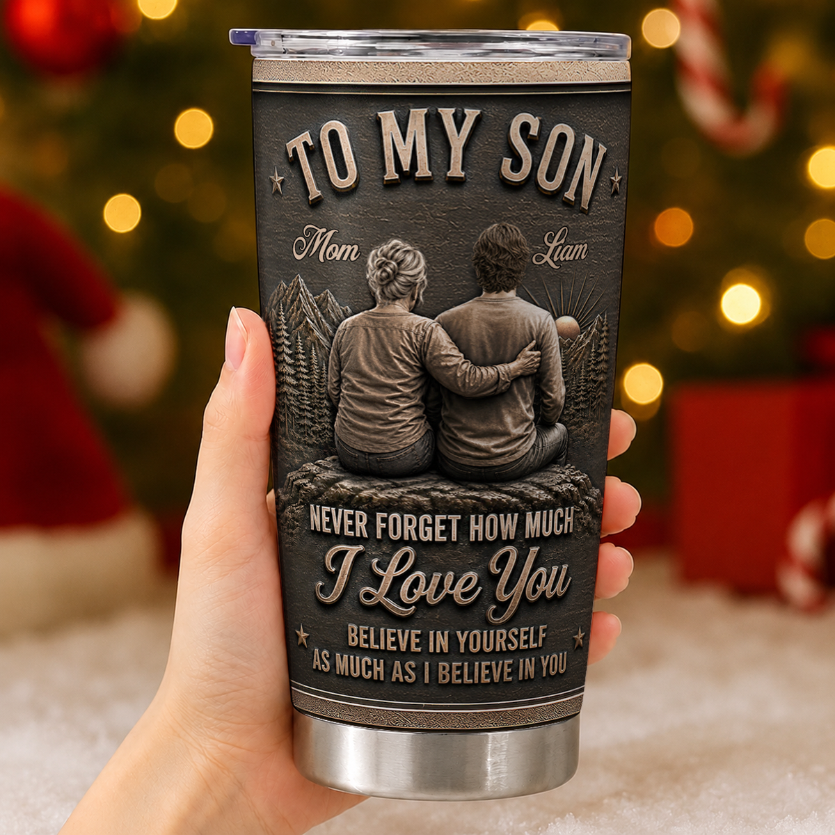 Personalized To My Son Tumbler – Just Do Your Best Mom & Son Mountain Scene Custom Name & Hairstyle Gift For Son