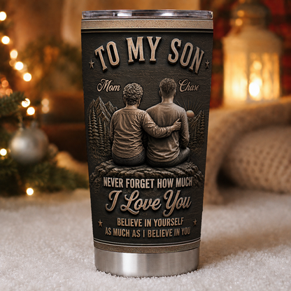 Personalized To My Son Tumbler – Just Do Your Best Mom & Son Mountain Scene Custom Name & Hairstyle Gift For Son