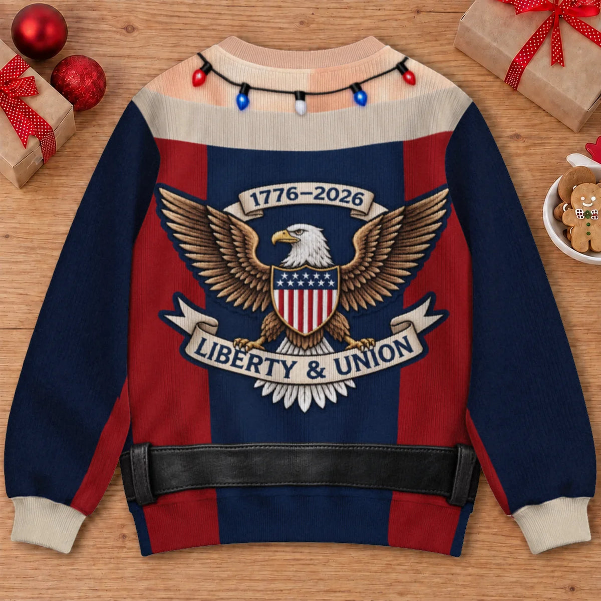 America 250 Colonial Ugly Christmas Sweater – Funny 3D Illusion Patriotic Costume Sweatshirt for Men & Women