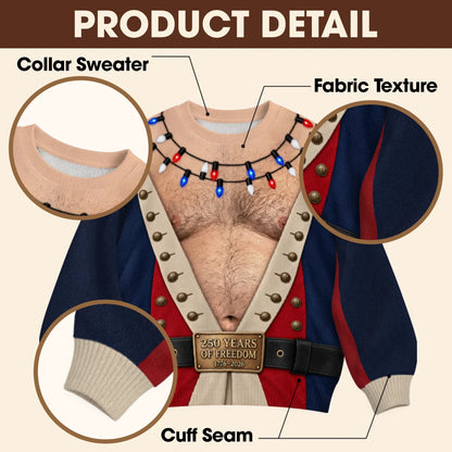 America 250 Colonial Ugly Christmas Sweater – Funny 3D Illusion Patriotic Costume Sweatshirt for Men & Women