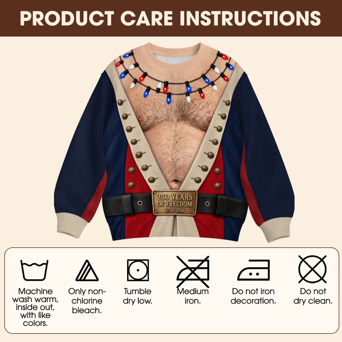 America 250 Colonial Ugly Christmas Sweater – Funny 3D Illusion Patriotic Costume Sweatshirt for Men & Women