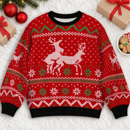 Naughty Reindeer Ugly Christmas Sweater – Funny 3D Fair Isle Print Sweatshirt for Men & Women, Gag Gift