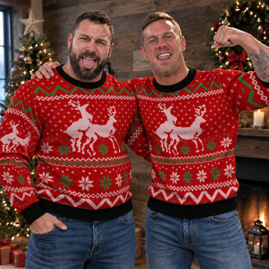 Naughty Reindeer Ugly Christmas Sweater – Funny 3D Fair Isle Print Sweatshirt for Men & Women, Gag Gift