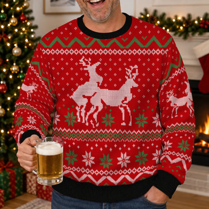 Naughty Reindeer Ugly Christmas Sweater – Funny 3D Fair Isle Print Sweatshirt for Men & Women, Gag Gift