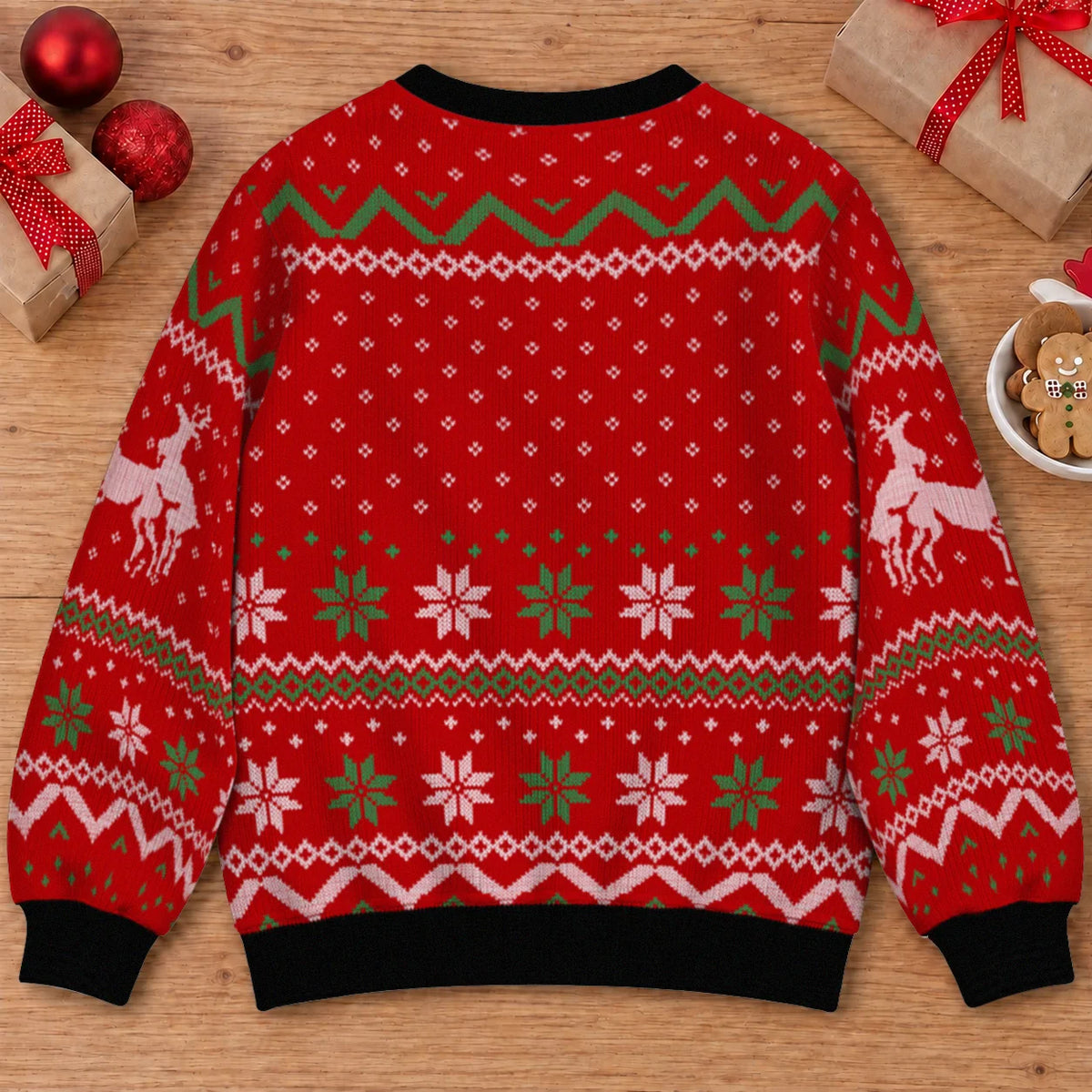 Naughty Reindeer Ugly Christmas Sweater – Funny 3D Fair Isle Print Sweatshirt for Men & Women, Gag Gift