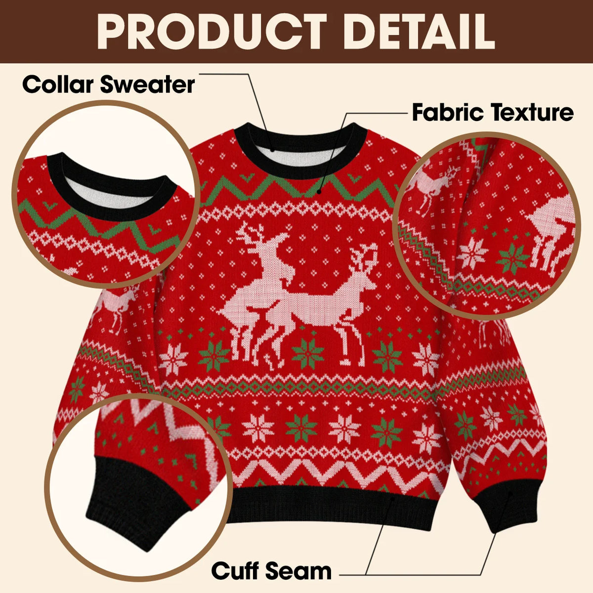 Naughty Reindeer Ugly Christmas Sweater – Funny 3D Fair Isle Print Sweatshirt for Men & Women, Gag Gift