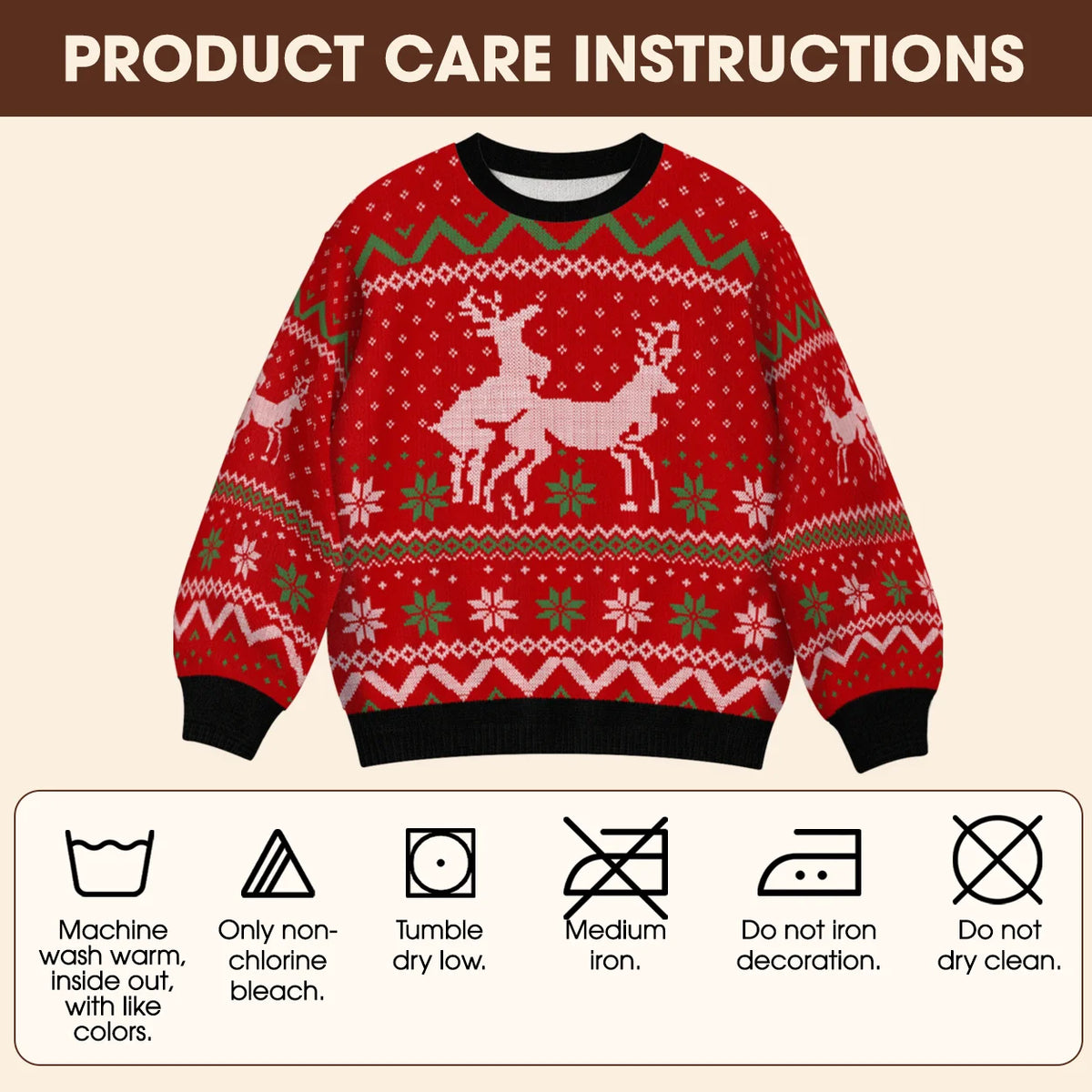 Naughty Reindeer Ugly Christmas Sweater – Funny 3D Fair Isle Print Sweatshirt for Men & Women, Gag Gift