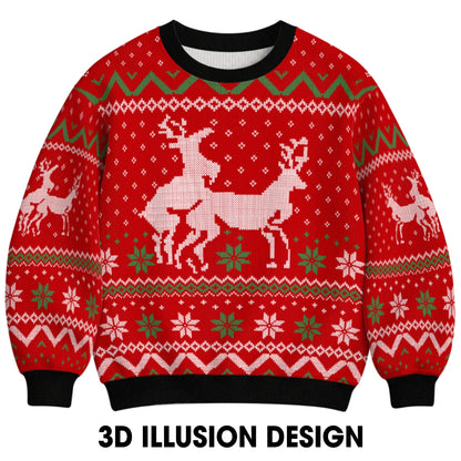 Naughty Reindeer Ugly Christmas Sweater – Funny 3D Fair Isle Print Sweatshirt for Men & Women, Gag Gift