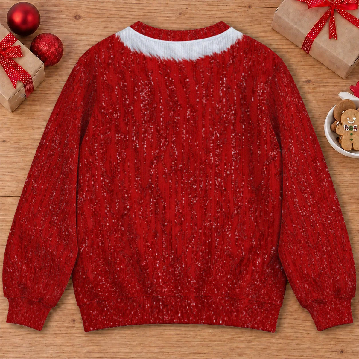 Sweat-shirt à illusion 3D Père Noël drôle en bikini avec manteau, grelots dorés et guirlandes lumineuses – Cadeau de fête de Noël pour hommes et femmes