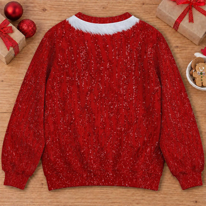 Sweat-shirt à illusion 3D Père Noël drôle en bikini avec manteau, grelots dorés et guirlandes lumineuses – Cadeau de fête de Noël pour hommes et femmes
