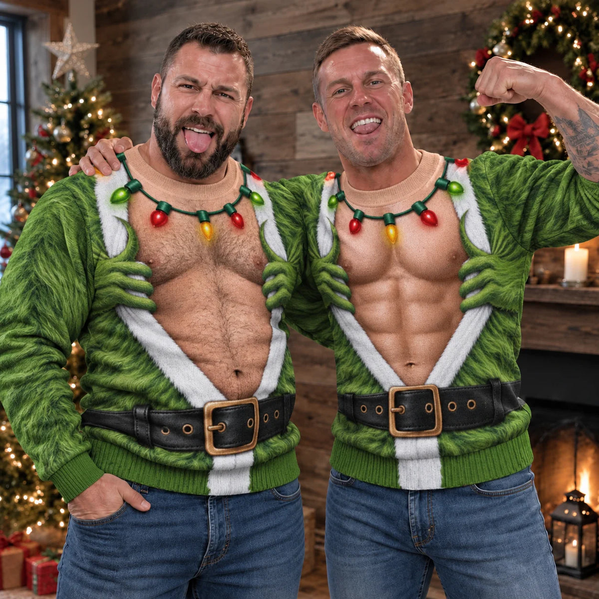 Green Monster Hands Ugly Christmas Sweater – Funny 3D Illusion Hairy Chest Sweatshirt for Men & Women