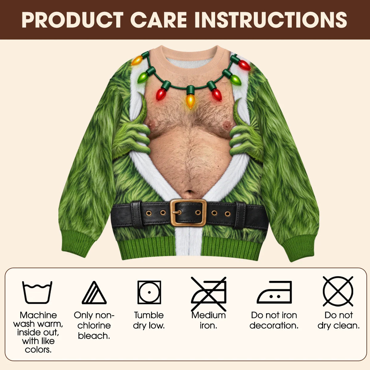 Green Monster Hands Ugly Christmas Sweater – Funny 3D Illusion Hairy Chest Sweatshirt for Men & Women
