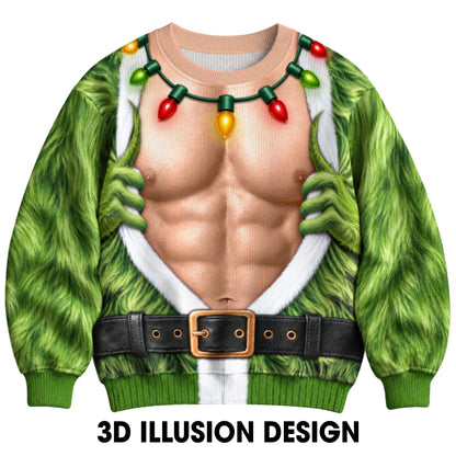 Green Monster Hands Ugly Christmas Sweater – Funny 3D Illusion Hairy Chest Sweatshirt for Men & Women