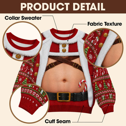 Santa Harness Abs Ugly Christmas Sweater – Funny 3D Illusion Matching Couple Sweatshirt for Men & Women