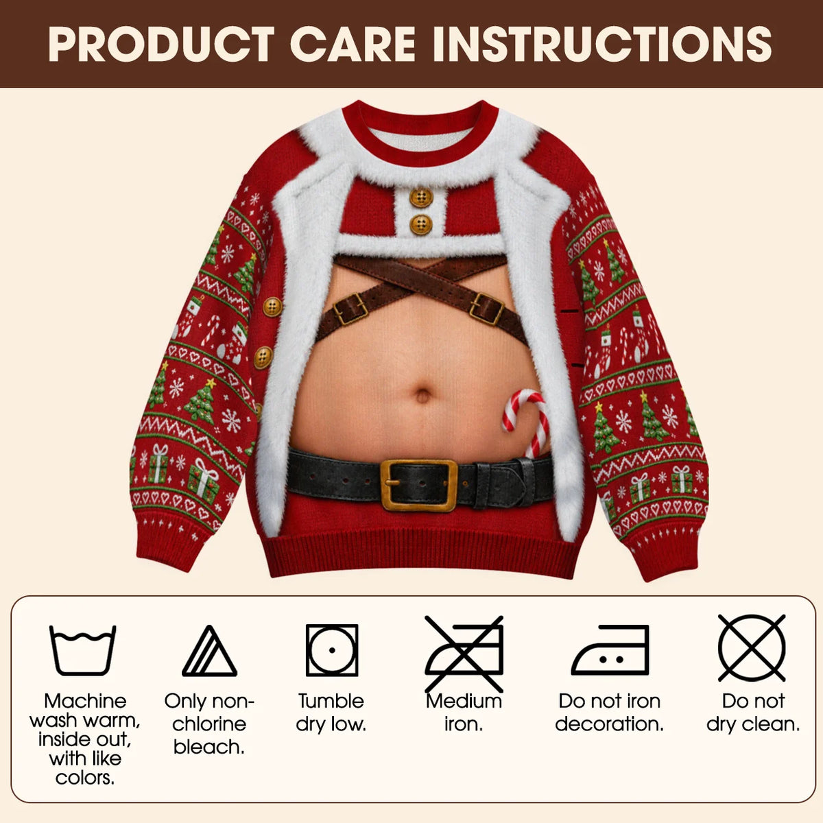 Santa Harness Abs Ugly Christmas Sweater – Funny 3D Illusion Matching Couple Sweatshirt for Men & Women