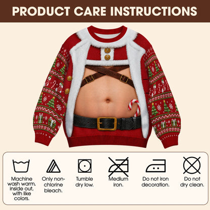 Santa Harness Abs Ugly Christmas Sweater – Funny 3D Illusion Matching Couple Sweatshirt for Men & Women