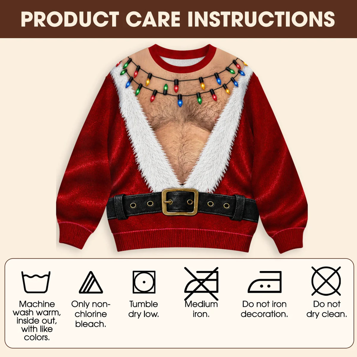 Hairy Chest Santa Suit Ugly Christmas Sweater – Funny 3D Illusion Sweatshirt for Men & Women, Xmas Party Gag Gift
