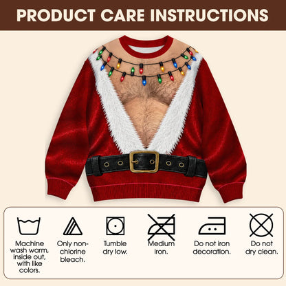 Hairy Chest Santa Suit Ugly Christmas Sweater – Funny 3D Illusion Sweatshirt for Men & Women, Xmas Party Gag Gift