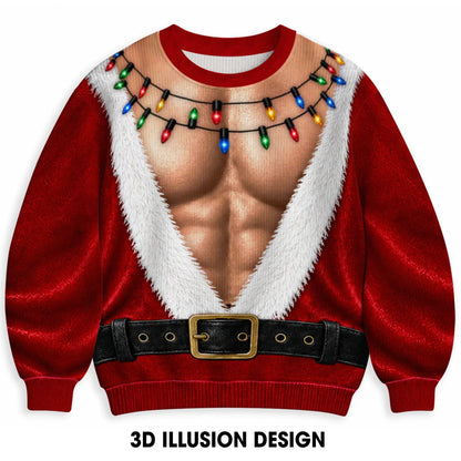 Hairy Chest Santa Suit Ugly Christmas Sweater – Funny 3D Illusion Sweatshirt for Men & Women, Xmas Party Gag Gift