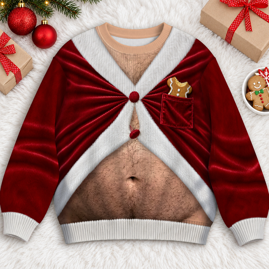 Dad Bod Santa Belly Ugly Christmas Sweater – Funny 3D Illusion Sweatshirt for Men & Women, Gift for Dad