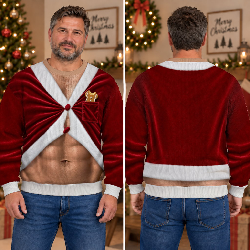 Sweat-shirt moche personnalisé et amusant - Cadeaux de Noël ou d'anniversaire personnalisés pour mari, fils, petit-fils, frère, grand-père, papa, ou pour vous-même - Les abdos du Père Noël sont de sortie aujourd'hui