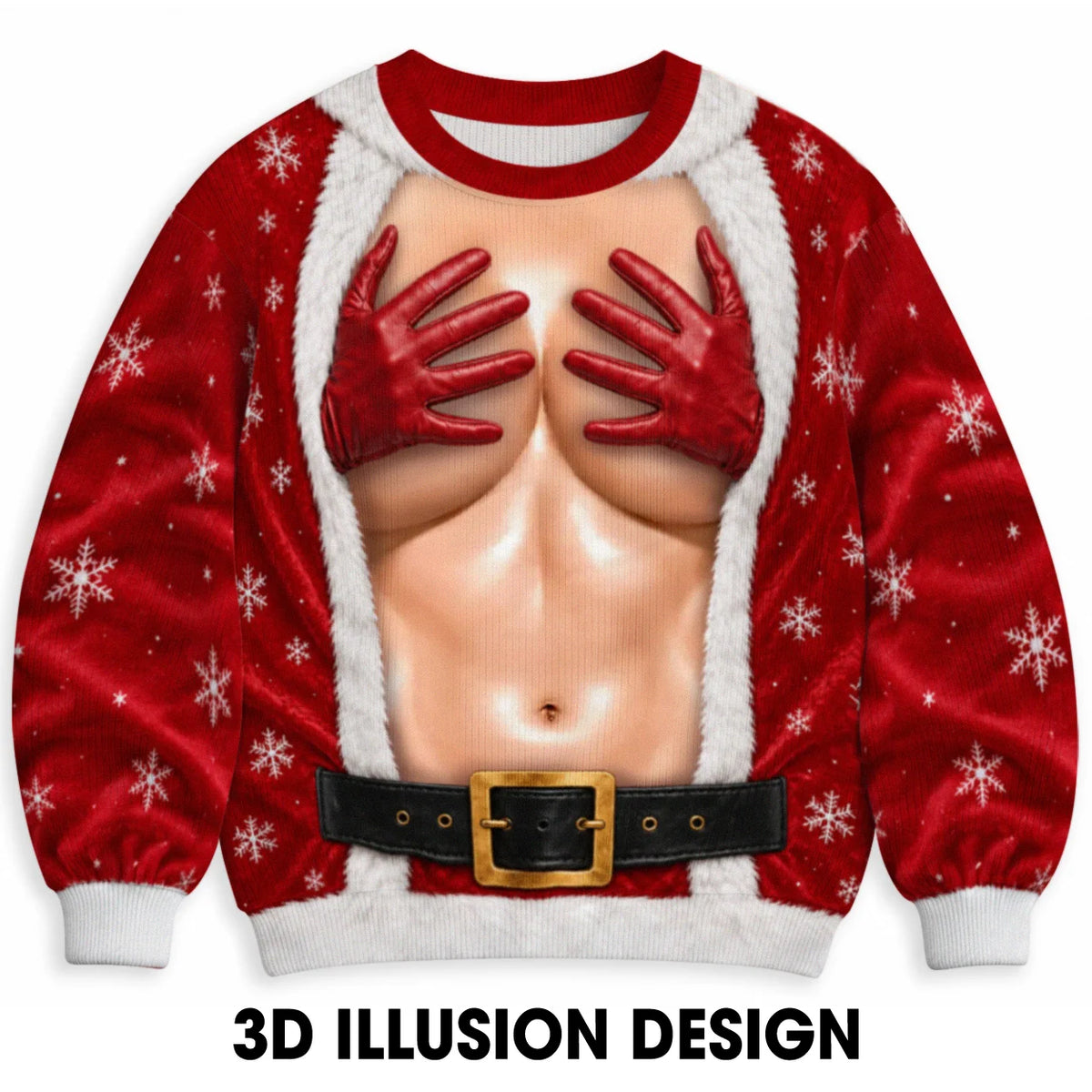 Red Glove Hand Bra Ugly Christmas Sweater – Funny 3D Illusion Matching Couple Sweatshirt for Men & Women