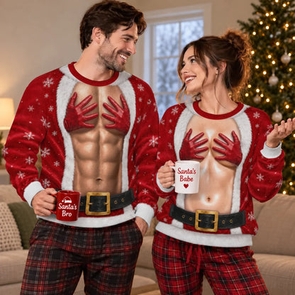 Red Glove Hand Bra Ugly Christmas Sweater – Funny 3D Illusion Matching Couple Sweatshirt for Men & Women