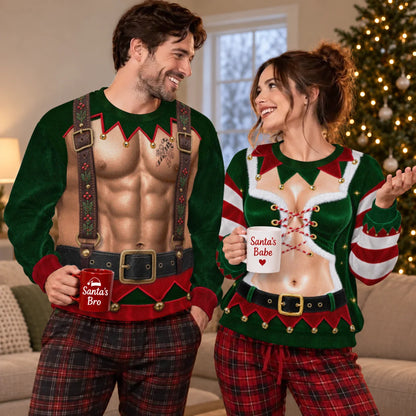 Sweat-shirt illusion 3D drôle avec bretelles d'elfe de Noël et corset à lacets – Cadeau de fête de fin d'année pour hommes et femmes