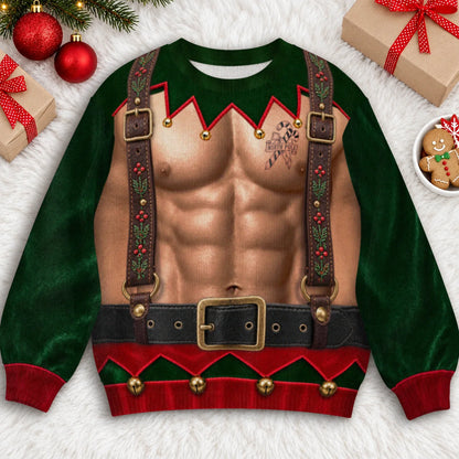 Sweat-shirt illusion 3D drôle avec bretelles d'elfe de Noël et corset à lacets – Cadeau de fête de fin d'année pour hommes et femmes