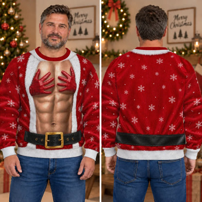 Red Glove Hand Bra Ugly Christmas Sweater – Funny 3D Illusion Matching Couple Sweatshirt for Men & Women