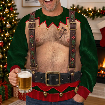 Sweat-shirt illusion 3D drôle avec bretelles d'elfe de Noël et corset à lacets – Cadeau de fête de fin d'année pour hommes et femmes
