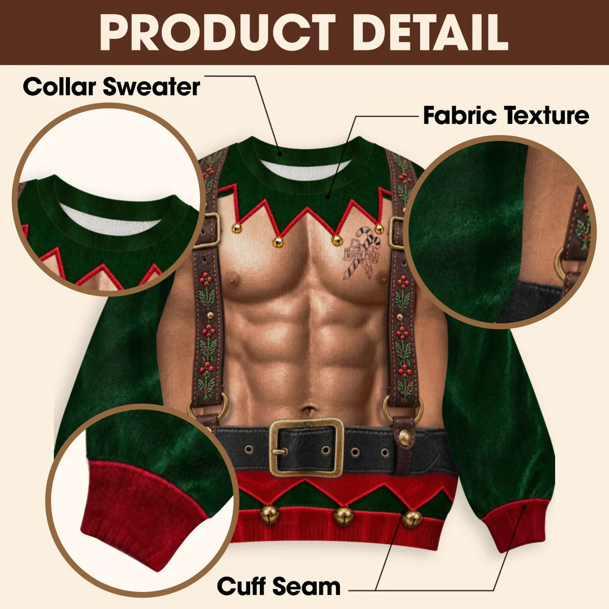 Sweat-shirt illusion 3D drôle avec bretelles d'elfe de Noël et corset à lacets – Cadeau de fête de fin d'année pour hommes et femmes