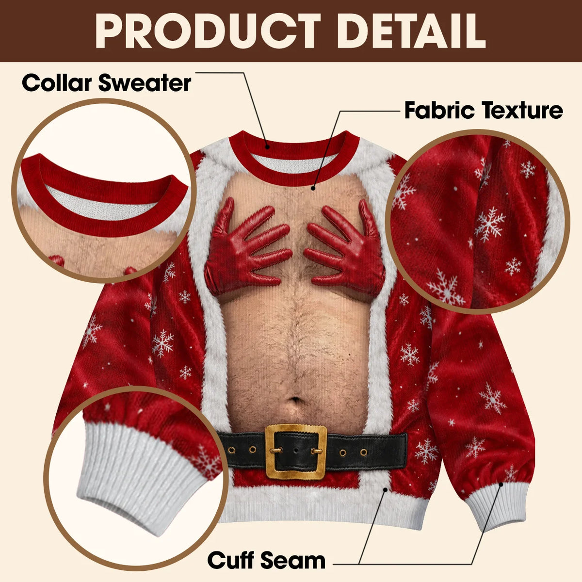 Red Glove Hand Bra Ugly Christmas Sweater – Funny 3D Illusion Matching Couple Sweatshirt for Men & Women