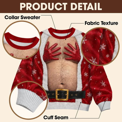 Red Glove Hand Bra Ugly Christmas Sweater – Funny 3D Illusion Matching Couple Sweatshirt for Men & Women