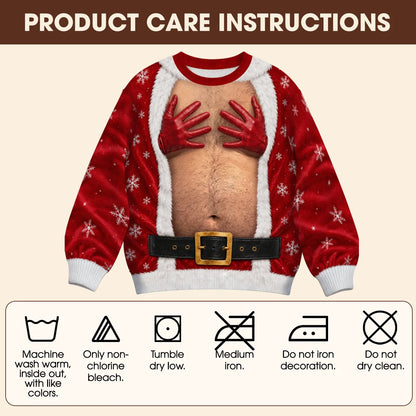 Red Glove Hand Bra Ugly Christmas Sweater – Funny 3D Illusion Matching Couple Sweatshirt for Men & Women