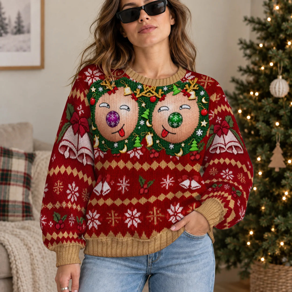 Hairy Jingle Balls Ugly Christmas Sweater – Funny 3D Illusion Sweatshirt for Men & Women, Naughty Gag Gift