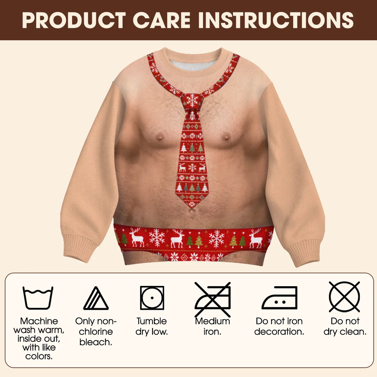 Hairy Chest Red Tie Ugly Christmas Sweater – Funny 3D Illusion Office Party Sweatshirt for Men & Women