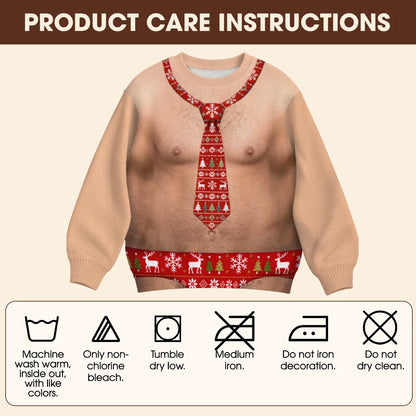 Hairy Chest Red Tie Ugly Christmas Sweater – Funny 3D Illusion Office Party Sweatshirt for Men & Women