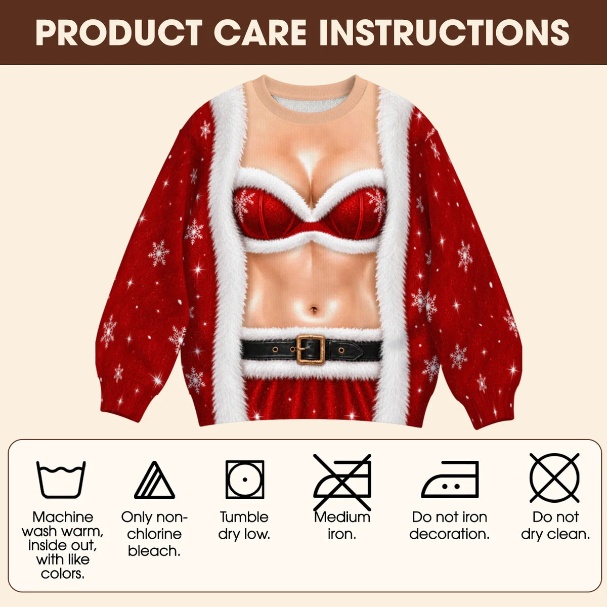 Santa Bra & Abs Ugly Christmas Sweater – Funny 3D Illusion Santa Costume Sweatshirt for Men & Women